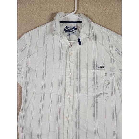 Kirra Shirt Womens Medium M Button Up Pockets Striped Collared Cotton White - Picture 2 of 13